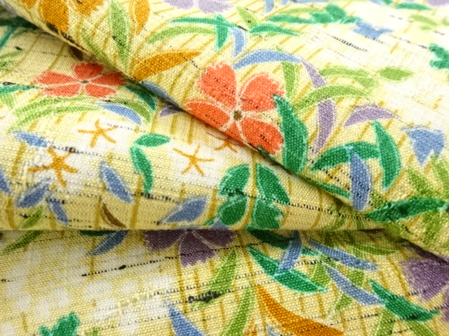  秋草模様単衣着物